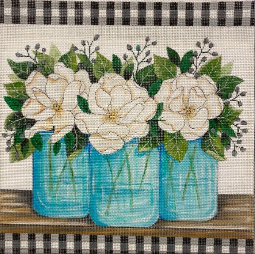 click here to view larger image of Magnolias and Mason Jars (hand painted canvases)