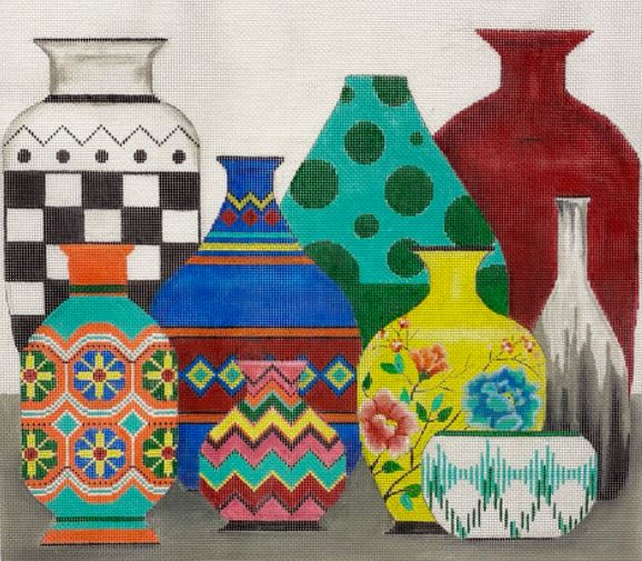 click here to view larger image of Colorful Pots (hand painted canvases)