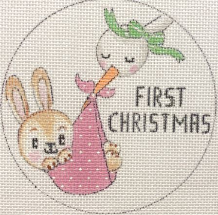 click here to view larger image of Stork/Baby Girl Bunny First Christmas (hand painted canvases)
