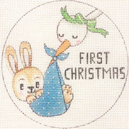 click here to view larger image of Stork/Baby Boy Bunny First Christmas (hand painted canvases)