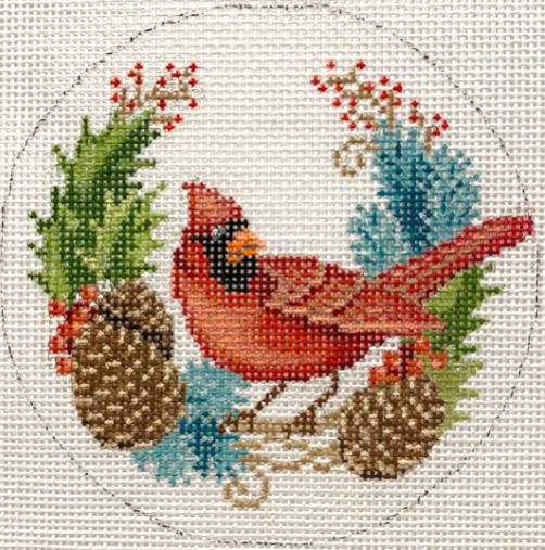 click here to view larger image of Cardinal and Pinecones (hand painted canvases)