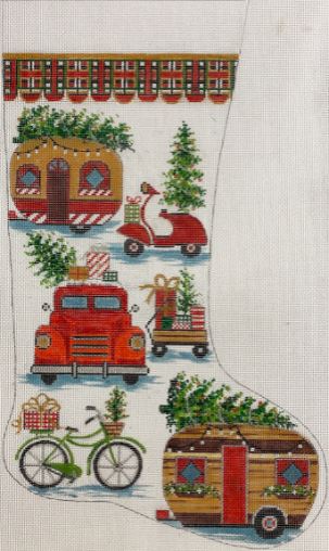 click here to view larger image of Antique Travel Stocking (hand painted canvases)