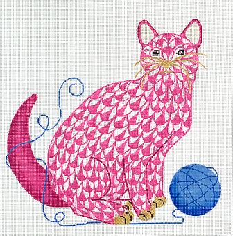 click here to view larger image of Fishnet Cat w/ Ball of Yarn (hand painted canvases 2)