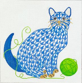 click here to view larger image of Fishnet Cat w/Ball of Yarn (hand painted canvases 2)
