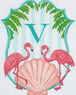 click here to view larger image of Flamingos/Scallop/Palm Branches (hand painted canvases 2)