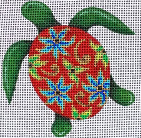 click here to view larger image of Turtle w/Cloisonne on Red (hand painted canvases)