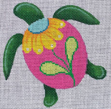click here to view larger image of Turtle w/Yellow Flower on Pink (hand painted canvases)