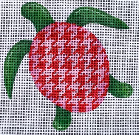 click here to view larger image of Turtle w/Pink/Red Houndstooth (hand painted canvases)