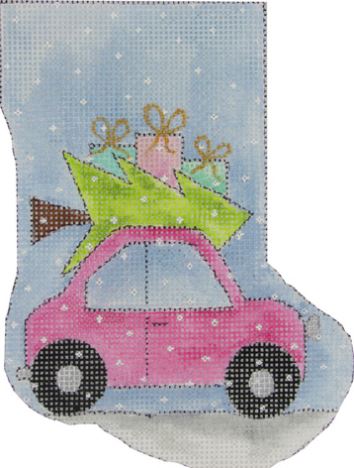 click here to view larger image of Pink Car w/Tree and Presents (hand painted canvases)