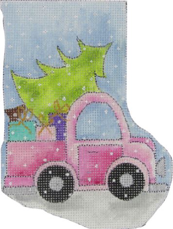 click here to view larger image of Pink Truck w/Tree and Presents (hand painted canvases)