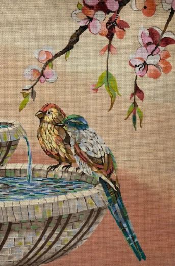 click here to view larger image of Birds in Fountain  (hand painted canvases)