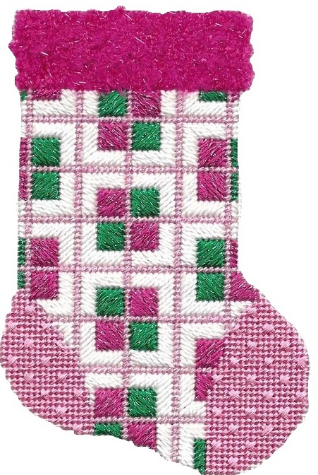 click here to view larger image of Mini Sock - Pink/Green (hand painted canvases)