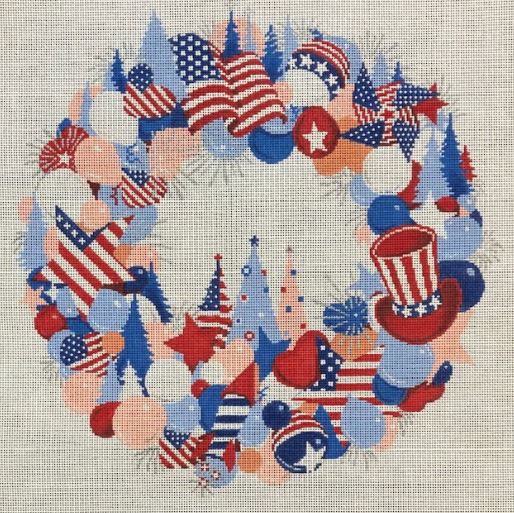 click here to view larger image of 4th of July Wreath  (hand painted canvases)