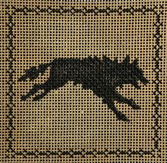 click here to view larger image of Leaping Wolf (black on tan) (hand painted canvases)