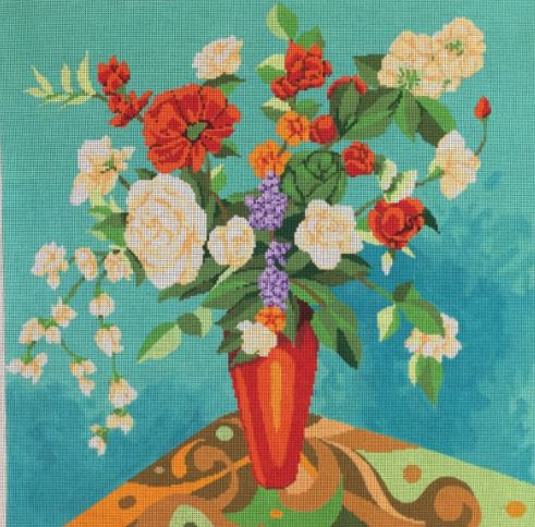 click here to view larger image of Floral on Turquoise (hand painted canvases)
