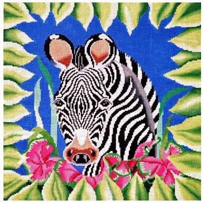 click here to view larger image of Zebra in Greens (hand painted canvases)