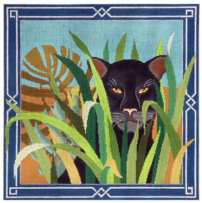 click here to view larger image of Black Panther in Jungle Leaves (hand painted canvases)