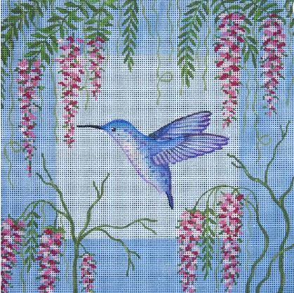 click here to view larger image of Blue Hummingbird and Wisteria (hand painted canvases)