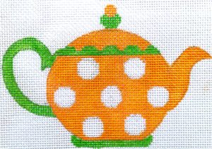 click here to view larger image of Teapot - Orange/White Dots   (hand painted canvases)