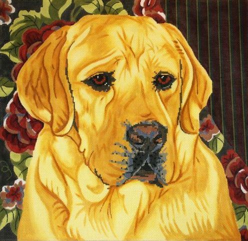 click here to view larger image of Yellow Lab/Floral Background (hand painted canvases)