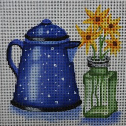 click here to view larger image of Blue Tea Pot w/Flowers (hand painted canvases)