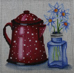 click here to view larger image of Red Tea Pot w/Flowers (hand painted canvases)