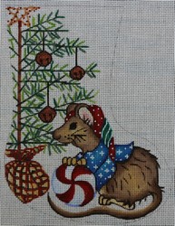 click here to view larger image of Mouse w/Pine Tree Mini Sock (hand painted canvases)
