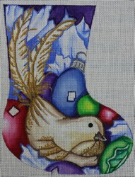 click here to view larger image of Bird w/Ornament Mini Sock (hand painted canvases)