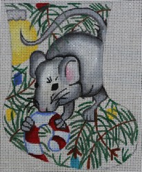 click here to view larger image of Mouse w/Ornament Mini Sock (hand painted canvases)