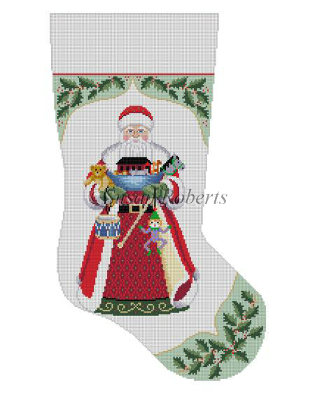 click here to view larger image of Holly Santa Insert Stocking (hand painted canvases)