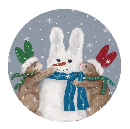 click here to view larger image of Bunnies Building Snowman (hand painted canvases)