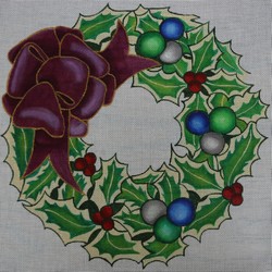 click here to view larger image of Wreath w/Red Bow (hand painted canvases)