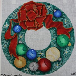 click here to view larger image of Wreath w/Red Bow Multicolor (hand painted canvases)