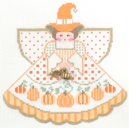 click here to view larger image of Pumpkin Witch Angel w/Charm (hand painted canvases)