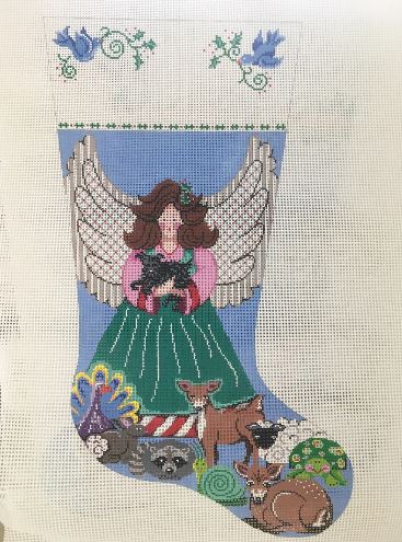 click here to view larger image of Angel w/Sweet Animals Stocking (hand painted canvases)