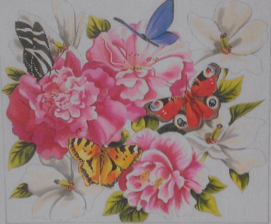 click here to view larger image of Peonies/Butterflies (hand painted canvases)
