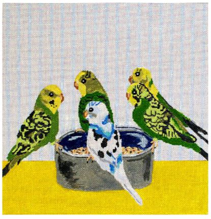 click here to view larger image of Pet Store Parakeets (hand painted canvases)