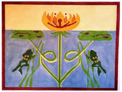 click here to view larger image of Water Lily w/Frogs (hand painted canvases)