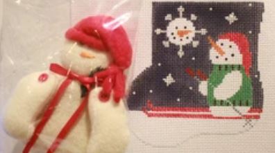 click here to view larger image of Skier Snowkid w/Snowman Mini Sock (hand painted canvases)