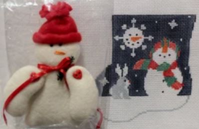 click here to view larger image of Snowkid w/Snowman Mini Sock (hand painted canvases)