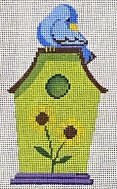 click here to view larger image of Green Birdhouse w/Blue Bird (hand painted canvases)