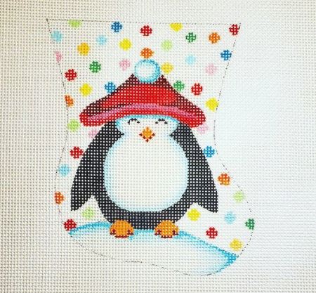 click here to view larger image of Polka Dot Penguin Stocking (hand painted canvases)