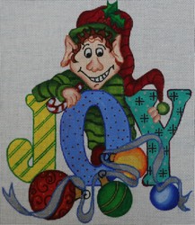 click here to view larger image of Joy w/Elf and Ornaments (hand painted canvases)