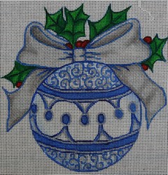 click here to view larger image of Blue/Silver Ornament w/Holly (hand painted canvases)