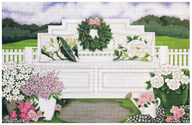 click here to view larger image of White Bench   (hand painted canvases)