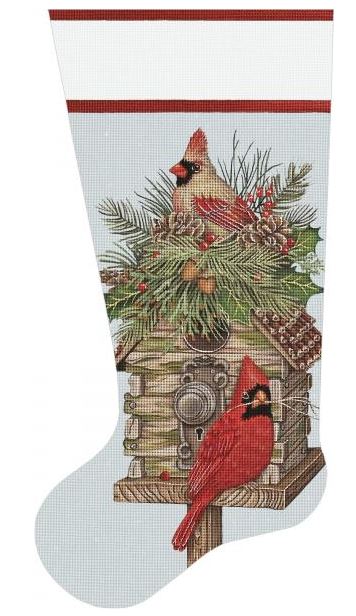 click here to view larger image of Log Cabin Bird House Sock (hand painted canvases)