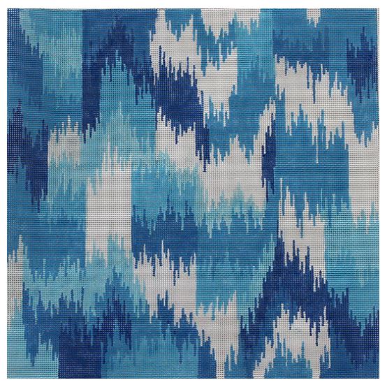 click here to view larger image of Ikat VII - Flame in Blues (hand painted canvases)