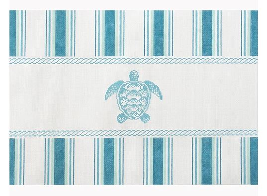 click here to view larger image of Nautical Pillow - Aqua Turtle (hand painted canvases)