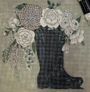 click here to view larger image of Flowers and Black Boots (hand painted canvases)
