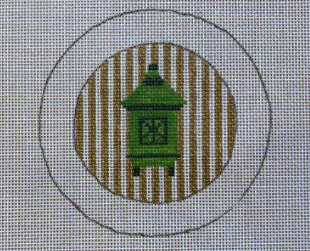 click here to view larger image of Button Cover - Green Pagoda/Gold Stripes (hand painted canvases)